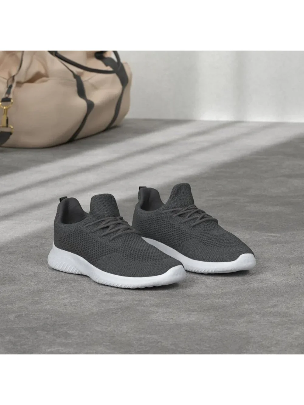 🆕Men's Grey White Slip on Walking Shoes Ultra Light Breathable Running Shoes